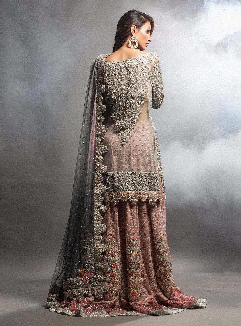 Ash Grey Short Shirt With Pink Lehnga - Image 2